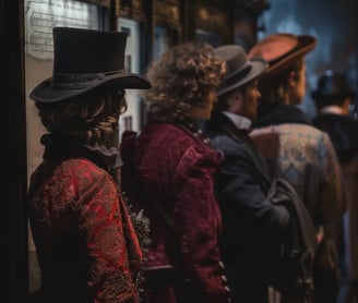 individuals lining up to view the Kinetoscope at a public exhibition