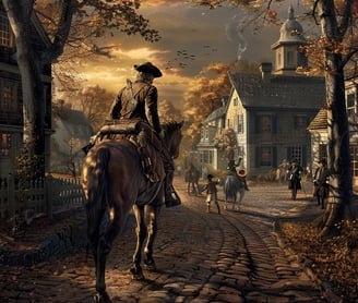courier on horseback delivering the Bill of Rights to a state assembly