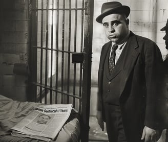 of Capone being led into his jail cell