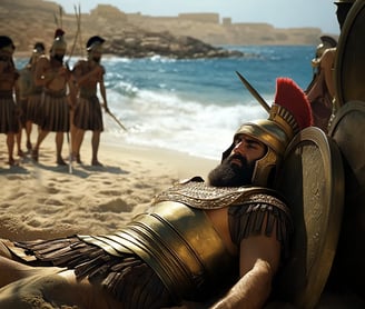 Pompey the Great lies lifeless on the beach, his body abandoned by the conspirators