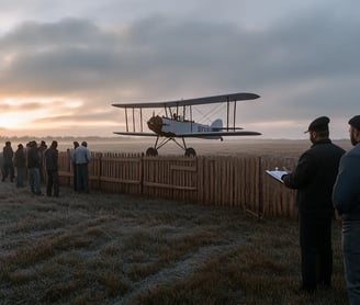 Wright Company’s first biplane launch, early aviation history on Ohio airfield.