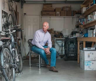 jeff bezos in his garage where he founded the company amazon