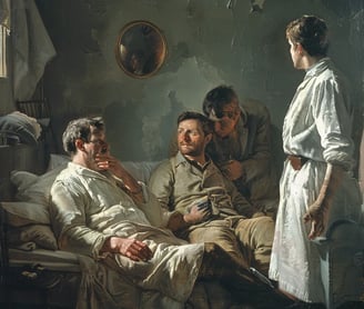 soldier with his newly reconstructed nose, sitting upright in bed