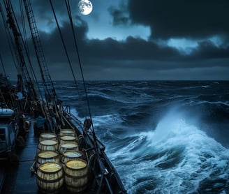 Moonlit Atlantic waves rolling endlessly under cloud-streaked night sky