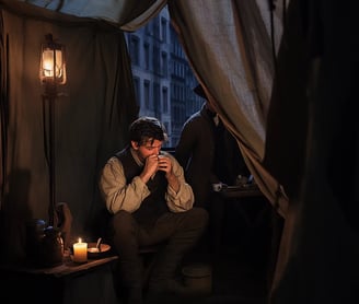 Sword swallower rests backstage after 1817 New York performance.