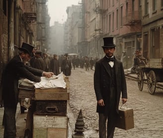 New York City, side street, late afternoon, 1863, exemption payment scene