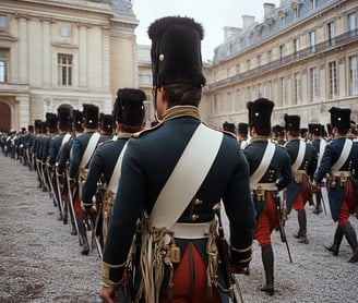 Napoleon and fellow cadets practice military drills