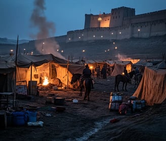 Twilight over makeshift Uyghur military camp outside Luoyang’s massive city walls