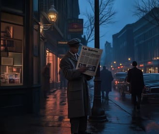 1932 D.C. newspaper boys announce FBI lab success, street reaction.