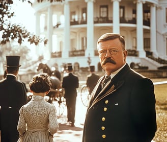 President Theodore Roosevelt standing before the white house