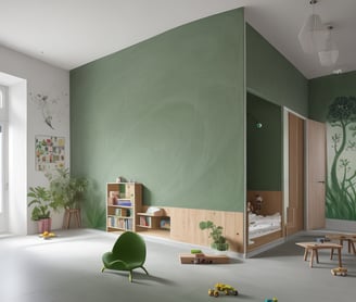a room with a green chair and a green chair
