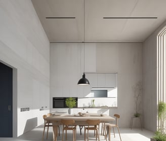 a dining room with a table and chairs