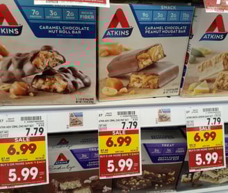 5 count atkins bars 5.99 190 calories, 140 calories