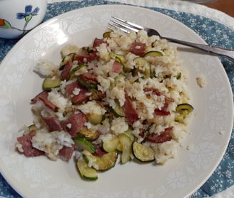 fried rice w turkey bacon and zucchini