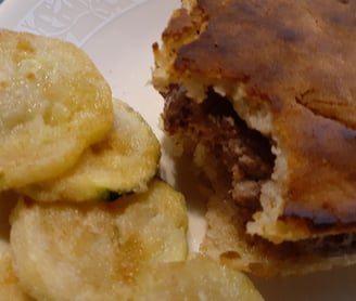 lamb burger on gf pancake and fried zucchini