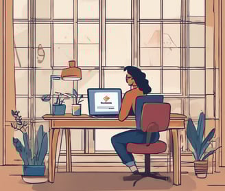 A person sitting comfortably at a desk, using a laptop or tablet to browse a website.