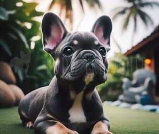Bulldog Frances hembra en el jardín