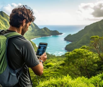 a man with a backpack and a cell phone