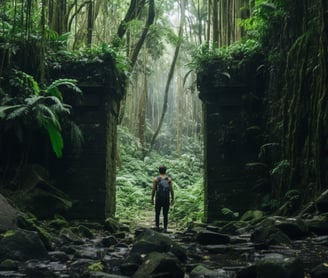 a man standing in a cave like environment