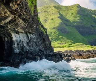 a mountain cave by the sea