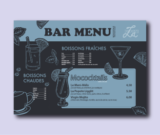Menu mise en page identité graphique restaurant bar