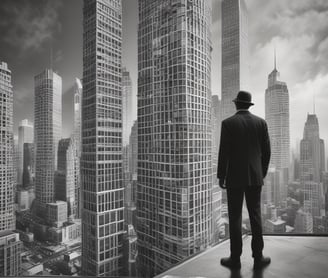 a man in a suit and hat standing on a balcony
