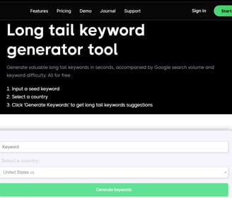 Screenshot of SEO.ai's long tail keyword generator tool
