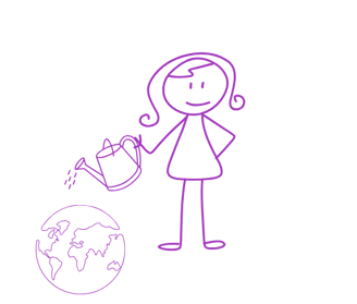 Female stick figure watering planet earth.