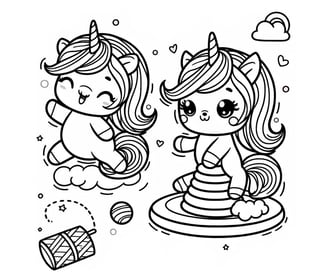 playing unicorns coloring sheet