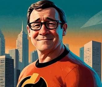 Portrait photo transformed into a man in a red shirt and glasses