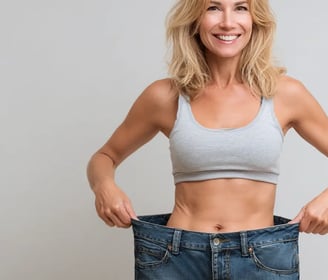 a woman in a gray tank top and jeans jeans