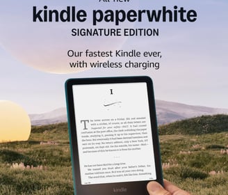 a person holding a kindle book with a book on it