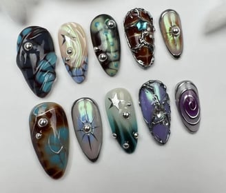 custom press on nails, party press on nails, Flakes for nails, wedding nails gift, Japanese nails, Long nails, Almond nails