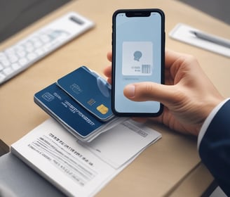 a person holding a phone phone with a credit card