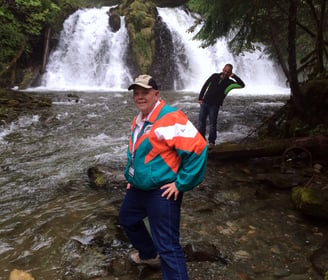 A new friend photobombs The Pirate in Juneau, Alaska