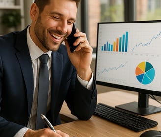 a man in a suit and tie is talking on the phone