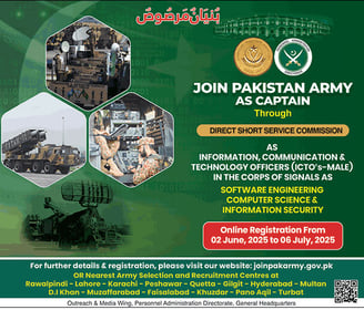 Pakistan Army ICTO Captain Jobs June 2025 – Direct Short Service Commission DSSC advertisement