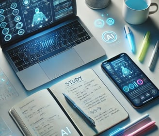 Espacio de trabajo moderno con laptop, cuaderno y smartphone sobre escritorio.