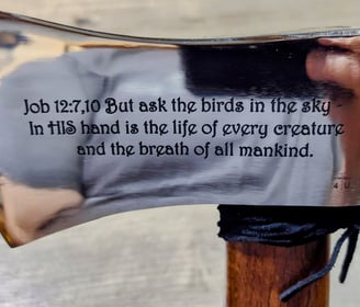 Bible verse on ax head