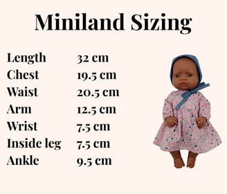 Sizing chart for 32cm Miniland doll