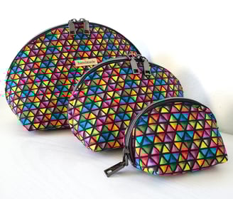 a pair of colorful bags with a triangle shaped design
