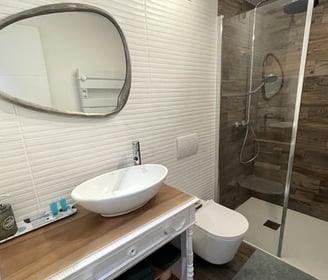 La salle de bains de la chambre studio des Gardannes à Etaux en Haute-Savoie
