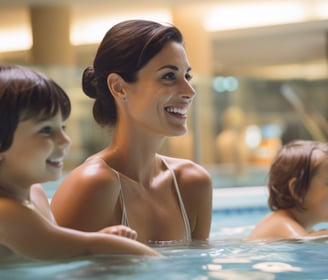 a mother and her young children playing in the indoor pool of a Holiday Club Spa Hotel