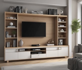 A modern kitchen workspace featuring dark cabinets with a wood countertop. On the left sits a small desk setup with a flat-screen monitor, a lamp, two black chairs, a telephone, and an electric kettle. Above the counter is a wall-mounted microwave and a range hood. Various kitchen utensils hang on a rail beside the sink on the right.