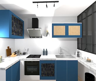 3D rendering art deco style kitchen / rendu 3D cuisine style art déco