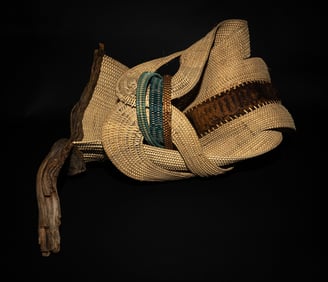 Glory, 2023, cane, reed, copper, driftwood, framboyan pod