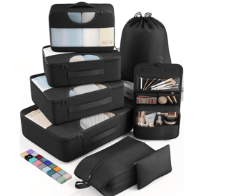 a showcase of black veken packing cubes from amazon