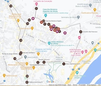 Mapa dos pontos turísticos de Olinda