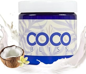a coconut cream jar with a coconut and coconut milk