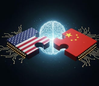 China versus USA a puzzle piece of puzzle pieces with a brain map of the world